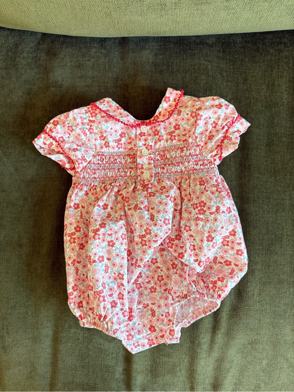 Pink Floral Smocked Baby Dress Romper — Classic Garden Print